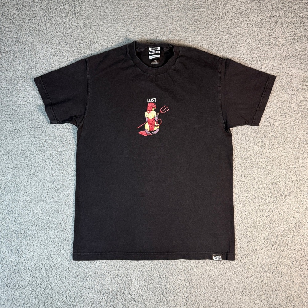 Broken Promises T-Shirt Size Large Black Anime Lust Devil Graphic Tee‎
